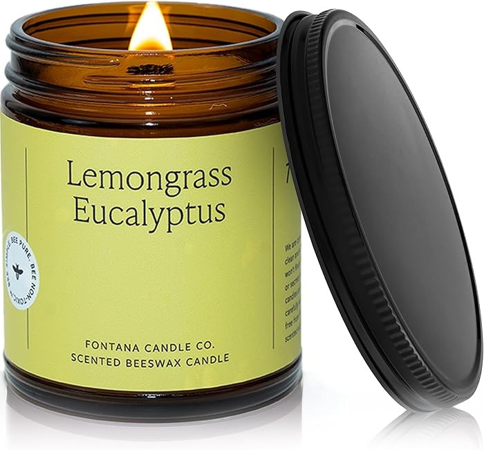 Fontana Candle Co Wood Wick Beeswax Jar Candles, Lemongrass Eucalyptus - Made with Coconut Oil & ... | Amazon (US)
