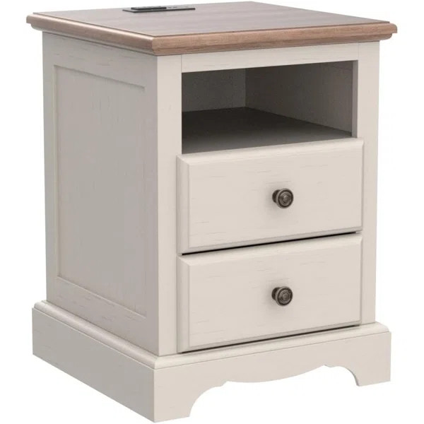 Farideh Wood 2 - Drawers Nightstand, Rustic End Table With Charging Station | Wayfair North America