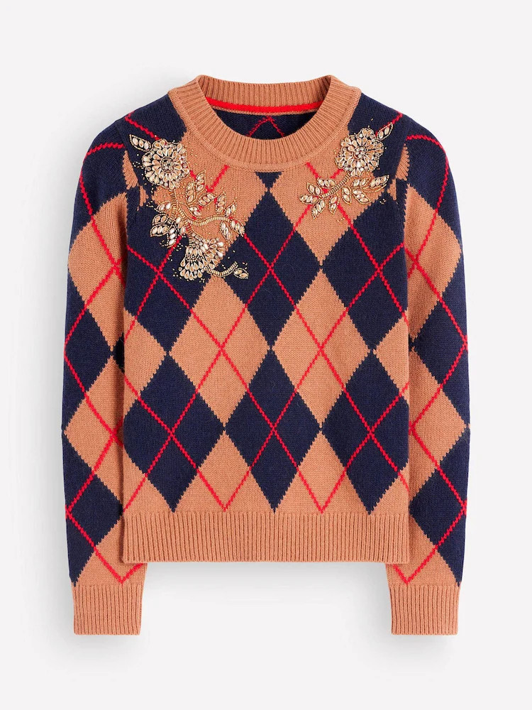 Boden Brown Embellished Jacquard Jumper | Next US