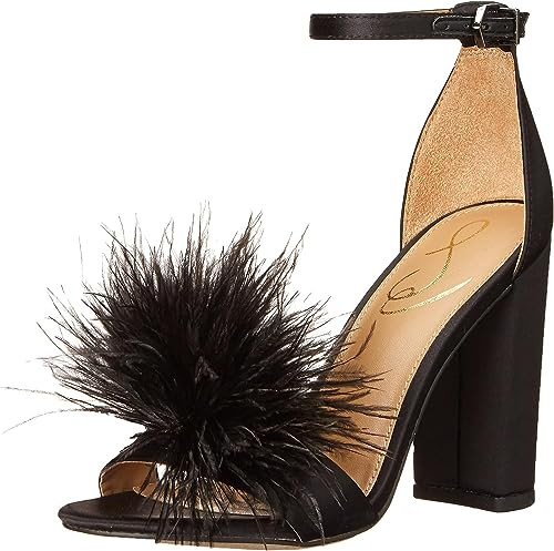 Sam Edelman Womens Yaro Feather Satin Ankle Strap Heels Black 8 Wide (C,D,W) | Amazon (US)