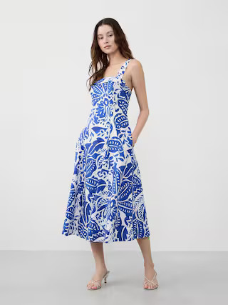 Poplin Cross-Back Midi Dress | Banana Republic Factory