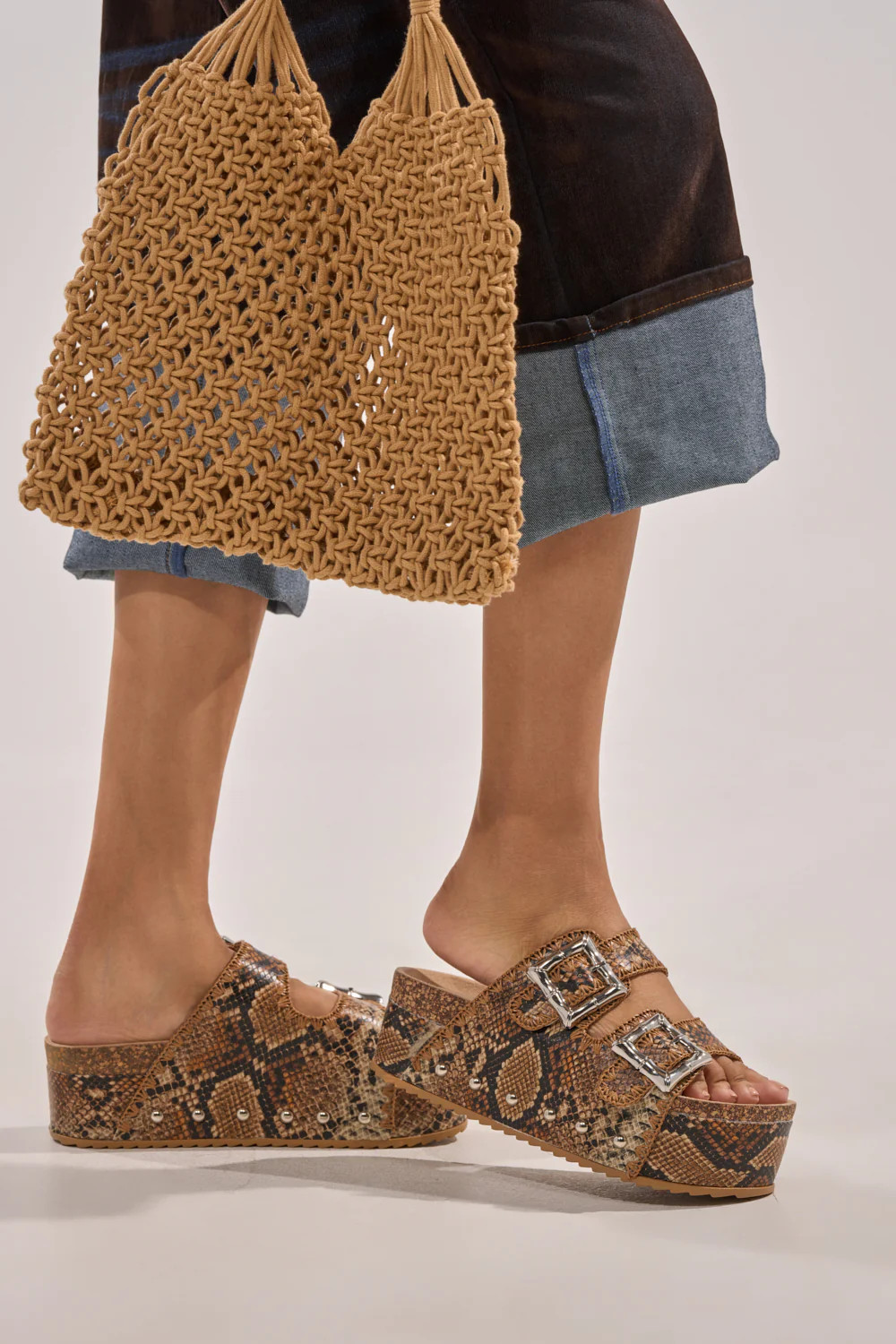 AZALEA WANG OHKAY SNAKE FLATFORM STUD EMBELLISHED SLIP ON SANDAL | AKIRA