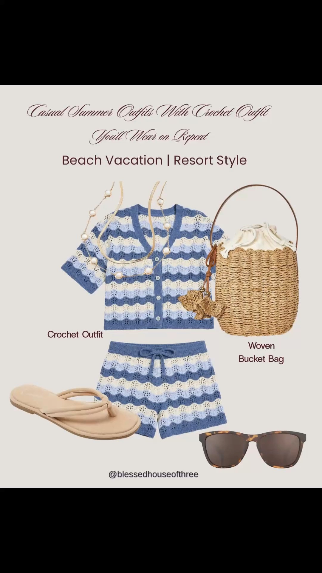 Target Summer Vacation Outfit | Look For Less 🌊 Obsessed is an understatement! 💙 One crochet set, three ways to style it for summer. I love finding pieces that can be worn multiple ways, and this blue crochet set is perfect for vacations, weekend outings, beach trips, and casual summer days. I paired it with woven accessories, jelly flats, and neutral sandals to create three completely different looks using the same outfit. These versatile summer outfit ideas are easy to recreate and make packing for vacation so much simpler. Beach vacation outfit, date night outfit, summer outfit. Follow me on LTK for daily fashion finds, affordable style, home decor inspiration, and Amazon favorites.

#LTKSeasonal #LTKOver40 #LTKTravel