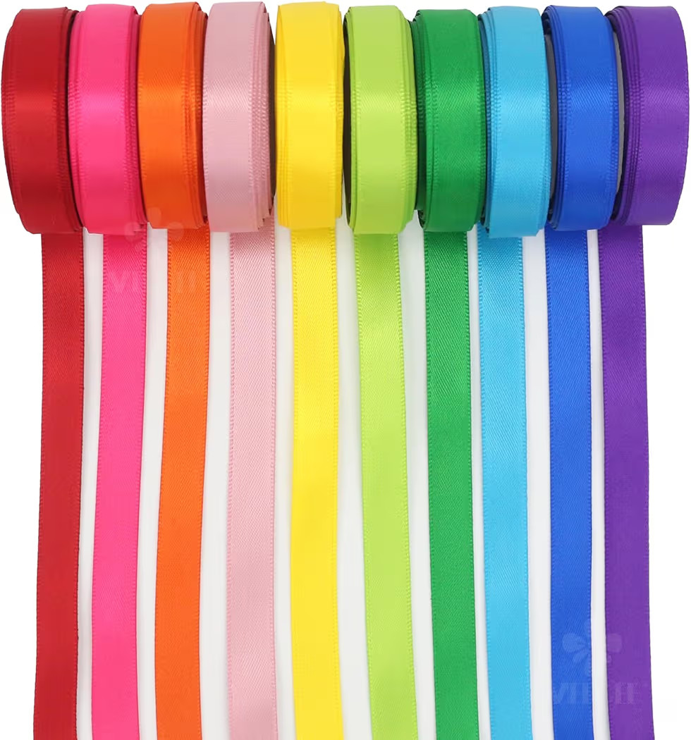 MEEDEE Rainbow Ribbon Solid Color Assortment 10 Colors Double Face Satin Ribbon for Gift Wrapping... | Amazon (US)
