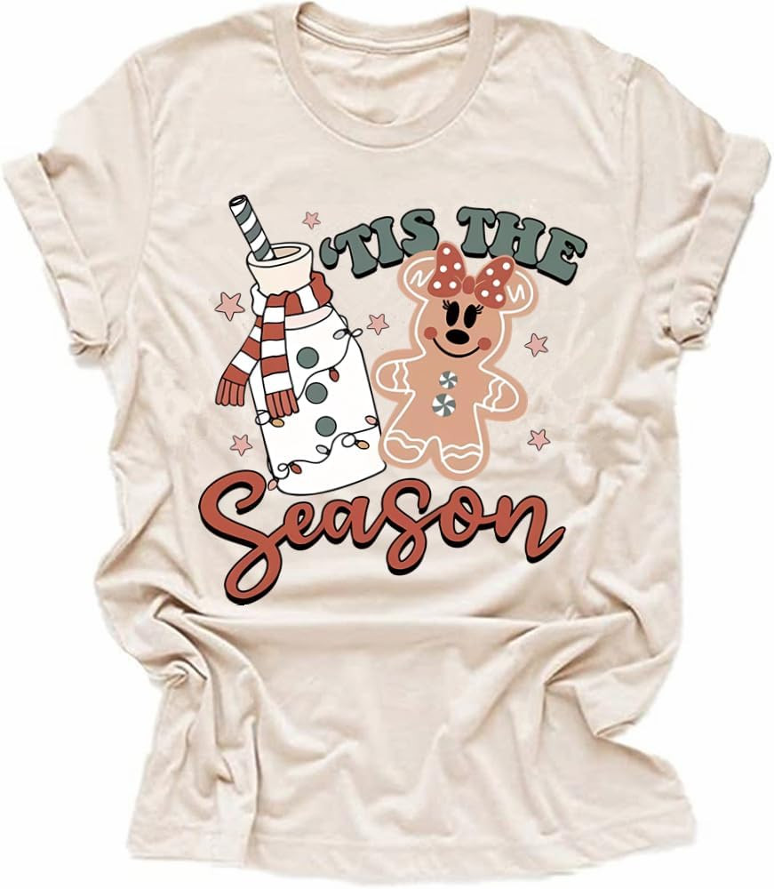 Tis The Season Shirts for Women Christmas Shirt Cute Snowman Christmas Tree Cakes Graphic Tees Wi... | Amazon (US)