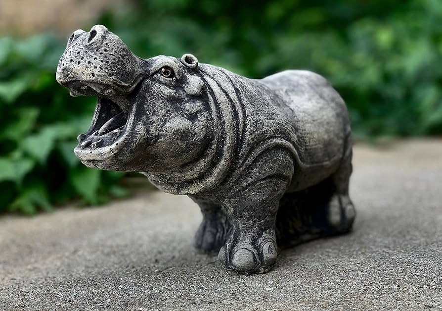 OLOMA Baby hippo figurine Concrete hippo sculpture Cement hippo statue African animal decor Wild ... | Amazon (US)