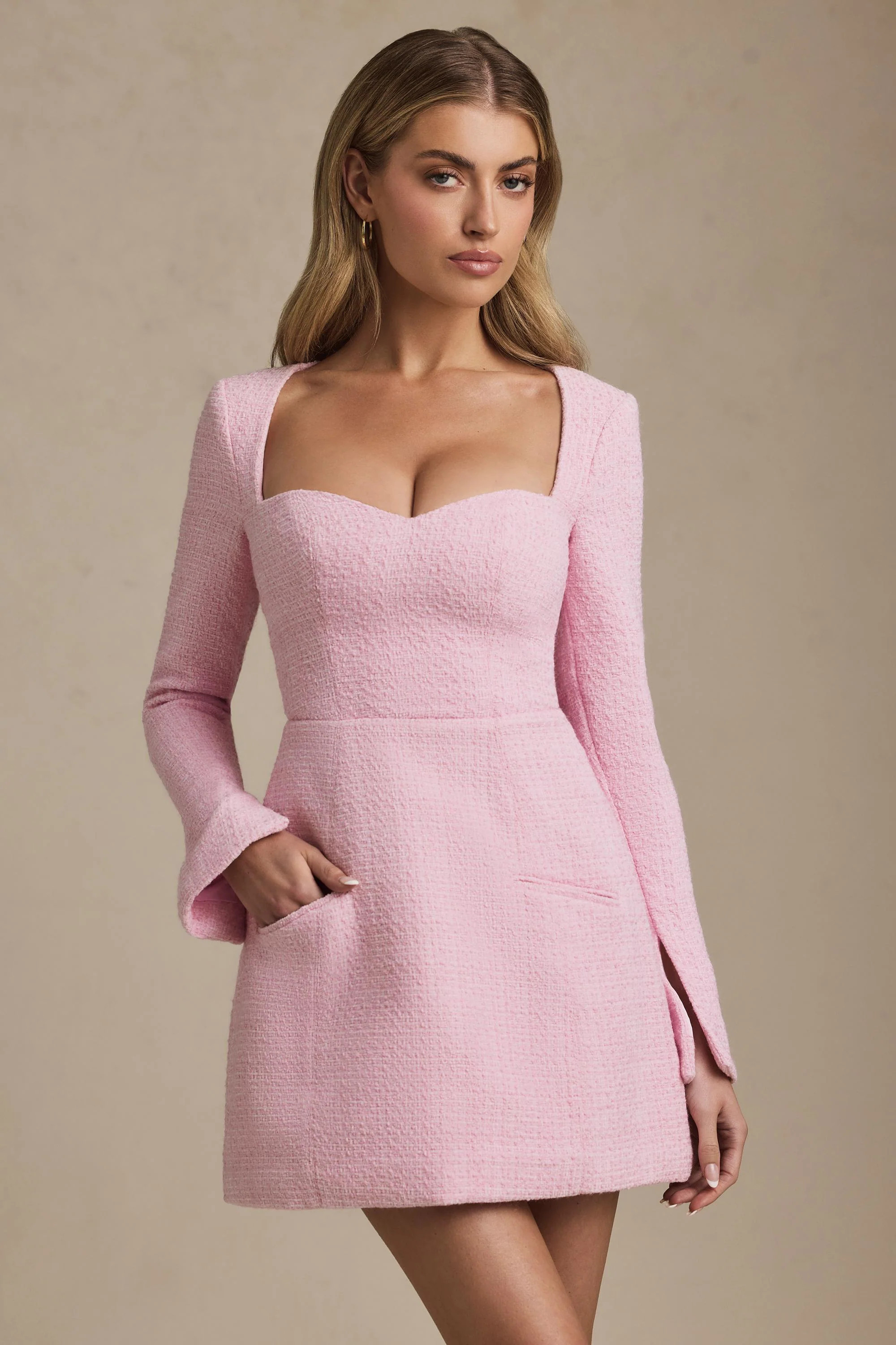 Sweetheart-Neck Structured Mini Dress in Soft Pink | Oh Polly