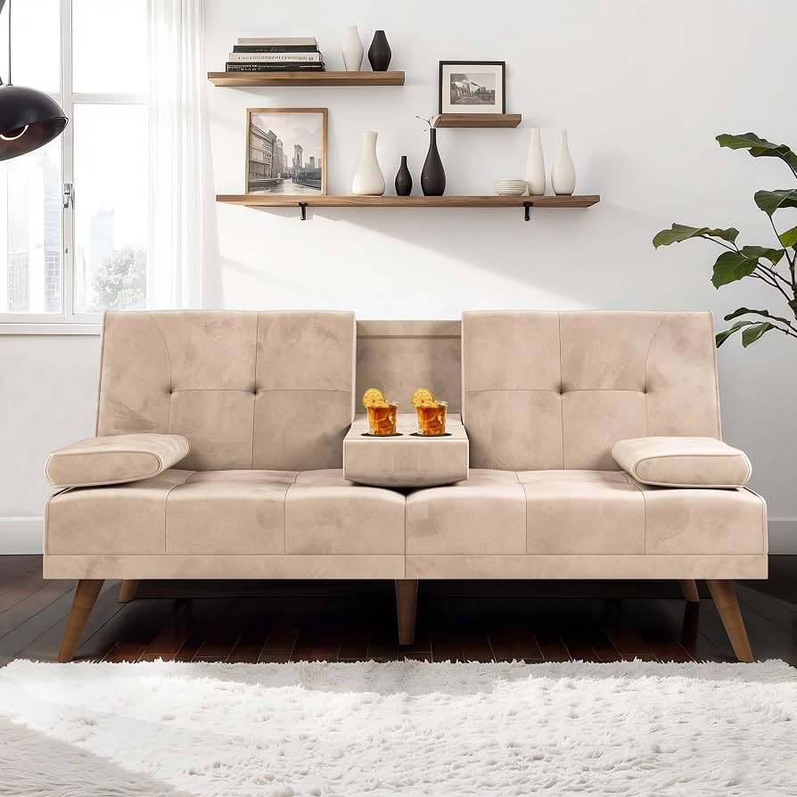 JAMFLY Futon Couch Sofa Bed Convertible, Small Sleeper Sofa Chair Loveseat with Cup Holder for Sm... | Amazon (US)