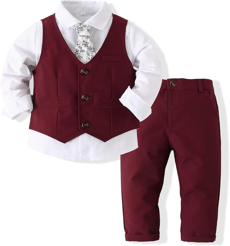 Kimocat Baby Boy Clothes Outfit Suit Long Sleeve Gentleman Tuxedo Vest Wedding Birthday Party Sui... | Amazon (US)