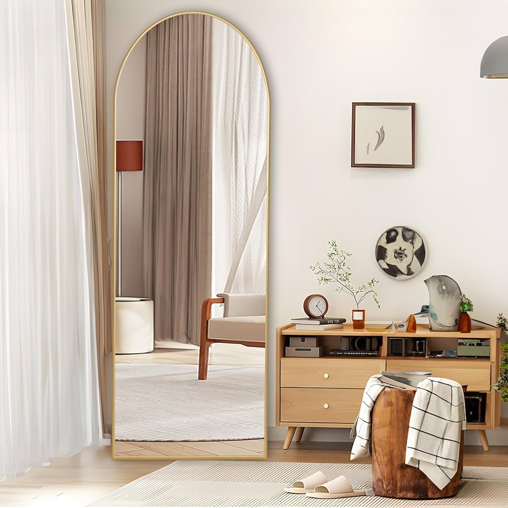 COFENY Full Length Mirror, 64" x 21" Arched Mirror Full Length Gold Floor Wall Mirror Standing, L... | Amazon (US)