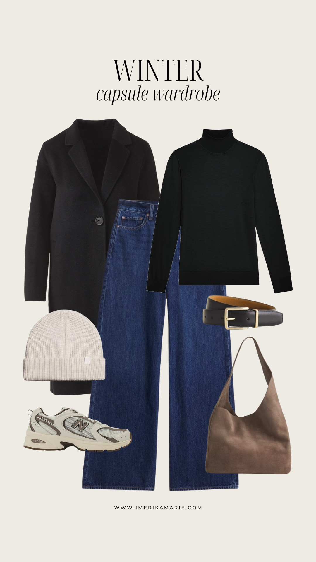 Winter Capsule Wardrobe. winter outfit. winter jeans. winter shoes. winter capsule. winter 2026. winter coat. dark denim. brown suede bag. beanie. turtleneck. new balance sneakers. 

 

#LTKootd #LTKSeasonal #LTKPetite