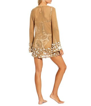 Crochet Sea Shell Embellished Long Sleeve Dress Cover-Up | Dillard's