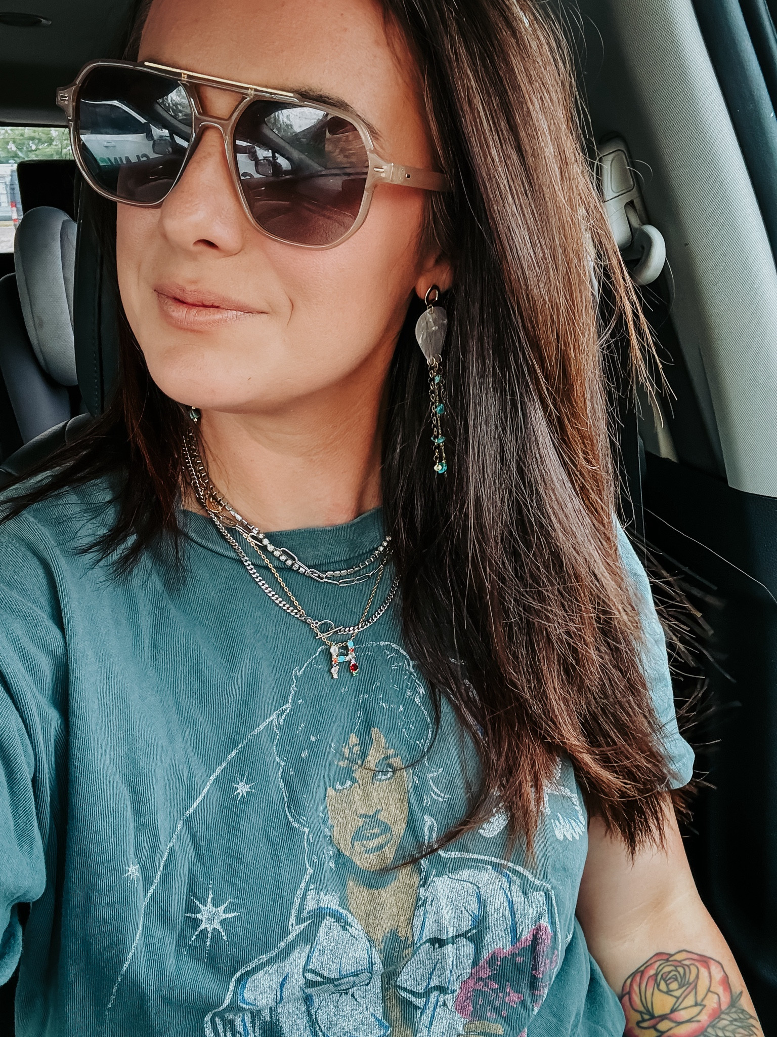 Band tee szn 🪩🖤 

#casual #amazon #sunglasses #necklace #ootd 

#LTKfindsunder50 #LTKtravel #LTKSeasonal