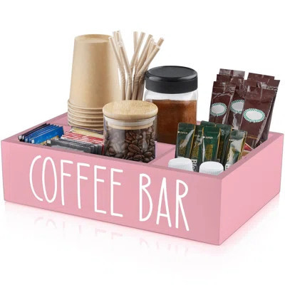 Coffee Station Organizer - Wood Countertop Accessories Organizer With Removable Dividers For Pods Condiment Syrup Tea Cups Stirrers - Pink | Wayfair North America