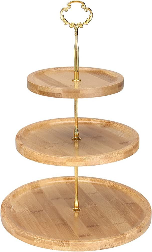 Renawe 3 Tier Bamboo Wooden Cupcake Stand Three Tiered Dessert Stand Wooden Tiered Tray Serving P... | Amazon (US)