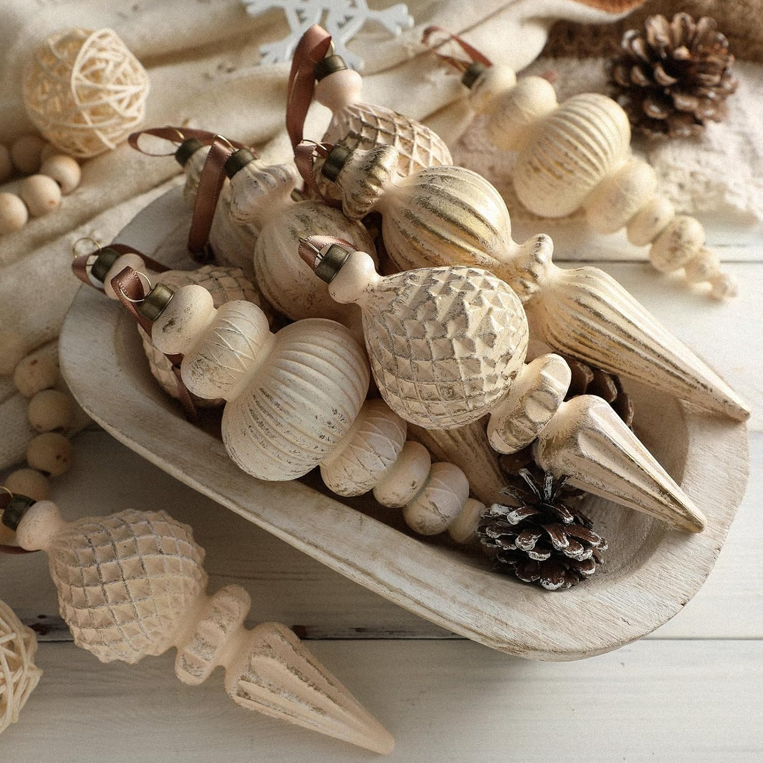 Yunlly 9 Pcs Neutral Christmas Ornaments Ivory Xmas Tree Decor | Amazon (US)