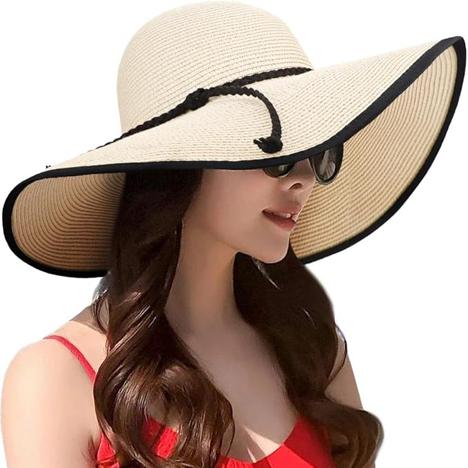 DRESHOW Beach Hats for Women Big Straw Wide Brim Summer Hat Floppy Foldable Roll up Cap Sun Hat U... | Amazon (US)