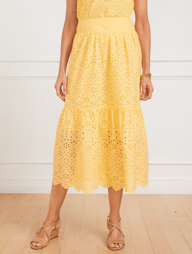 Floral Diamond Eyelet Flounce Skirt | Talbots