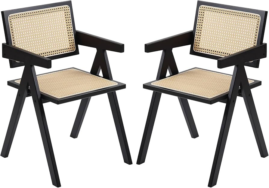 Furlide Rattan Dining Chairs Set of 2, Modern Mid Century Dining Chairs with Arms, Outdoor Bamboo... | Amazon (US)