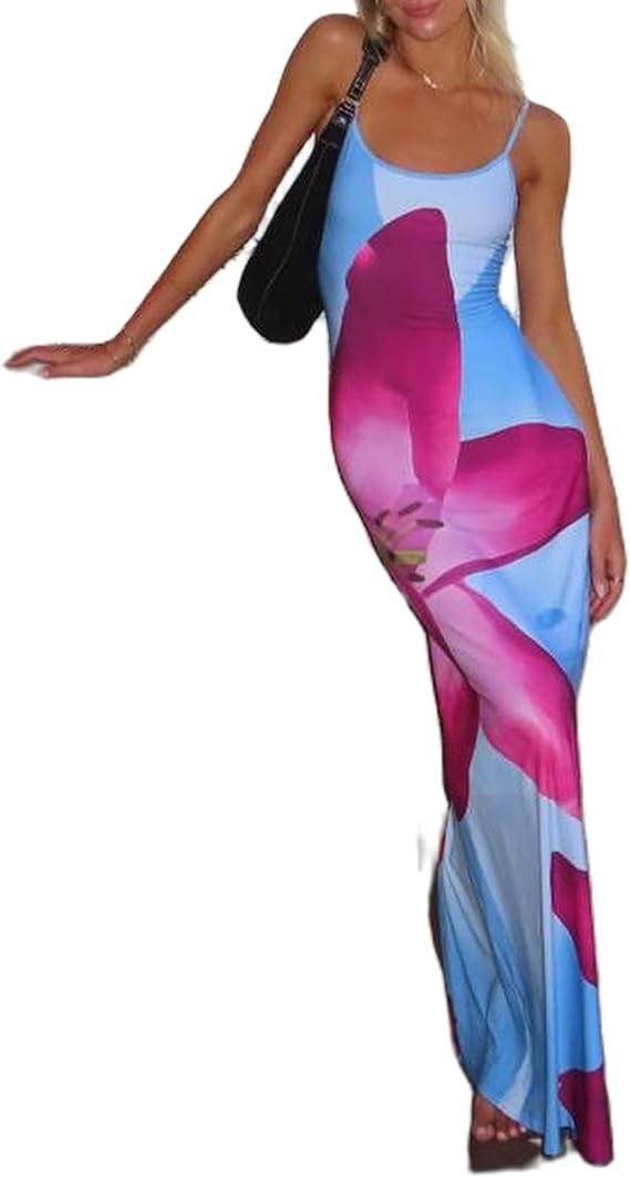 Women Sexy Floral Bodycon Maxi Dress Elegant Dress Sleeveless Summer Long Dress Cocktail Party Dr... | Amazon (US)
