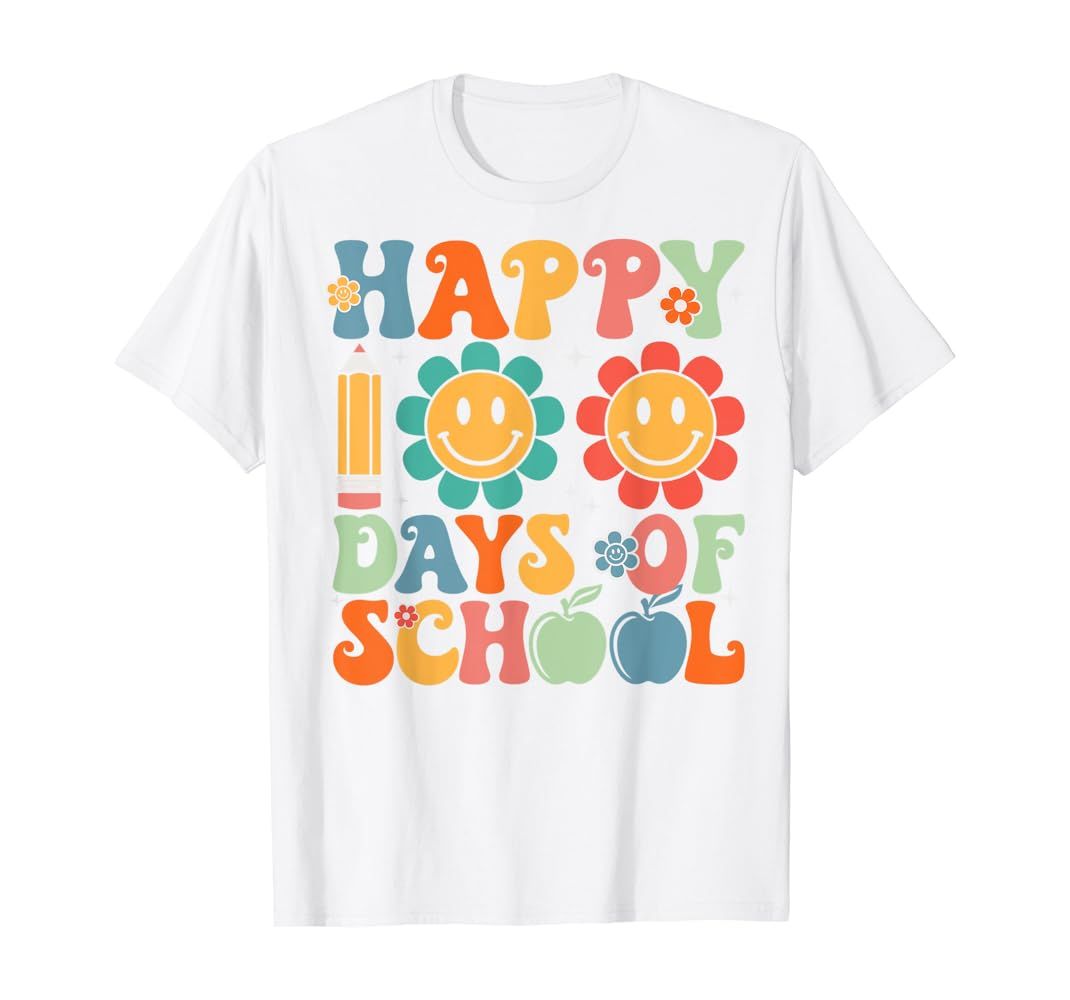 Groovy Teacher Student 100th Day Of School Happy 100 Days T-Shirt | Amazon (US)