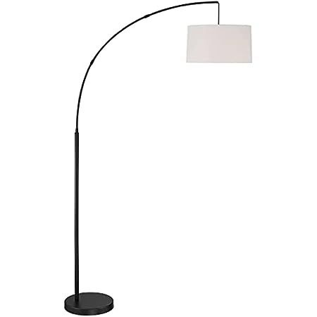 Cora Modern Arc Floor Lamp Standing 72" Tall Black White Linen Fabric Drum Shade Decor for Living Ro | Amazon (US)