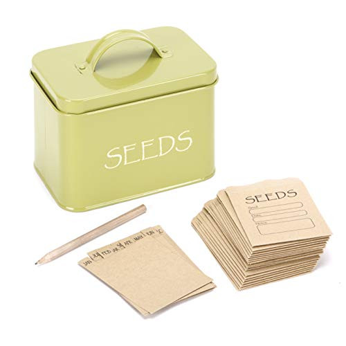 Katai Steel Seed Storage Box Organiser in Green. Compact Seed Packet Container with Lid Complete with Monthly Dividers, 20 Envelopes and Pencil | Amazon (US)