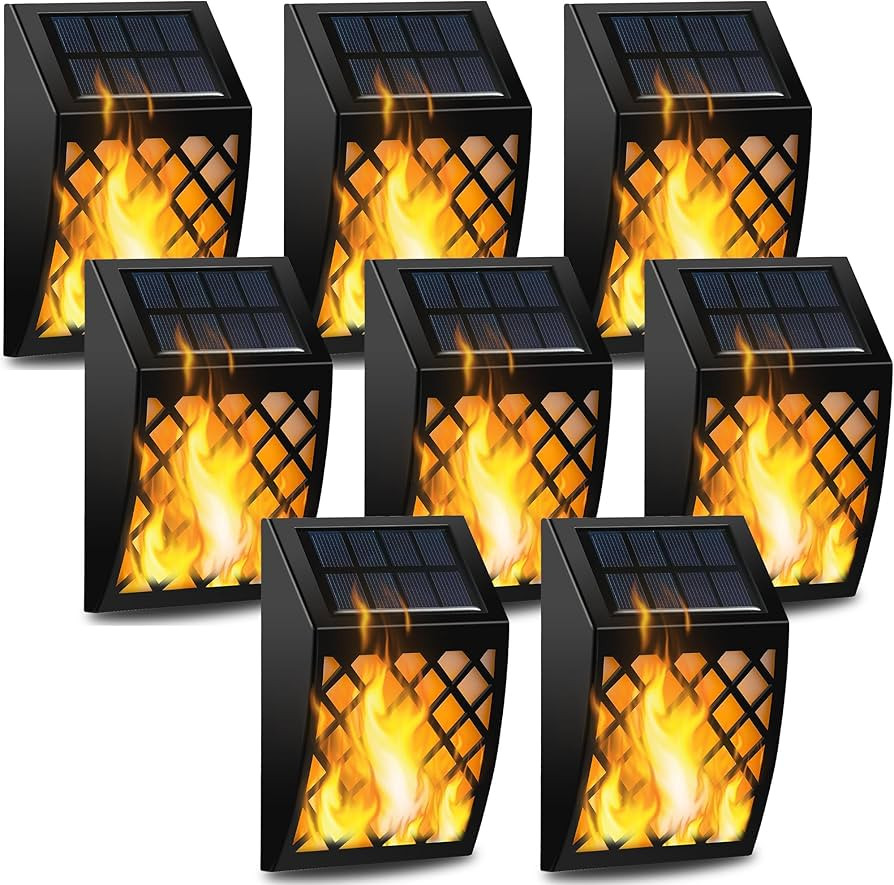 Dynaming Solar Flame Wall Lights Outdoor, 8 Pack Solar Powered Wall Lights, Flickering Flame Auto... | Amazon (US)