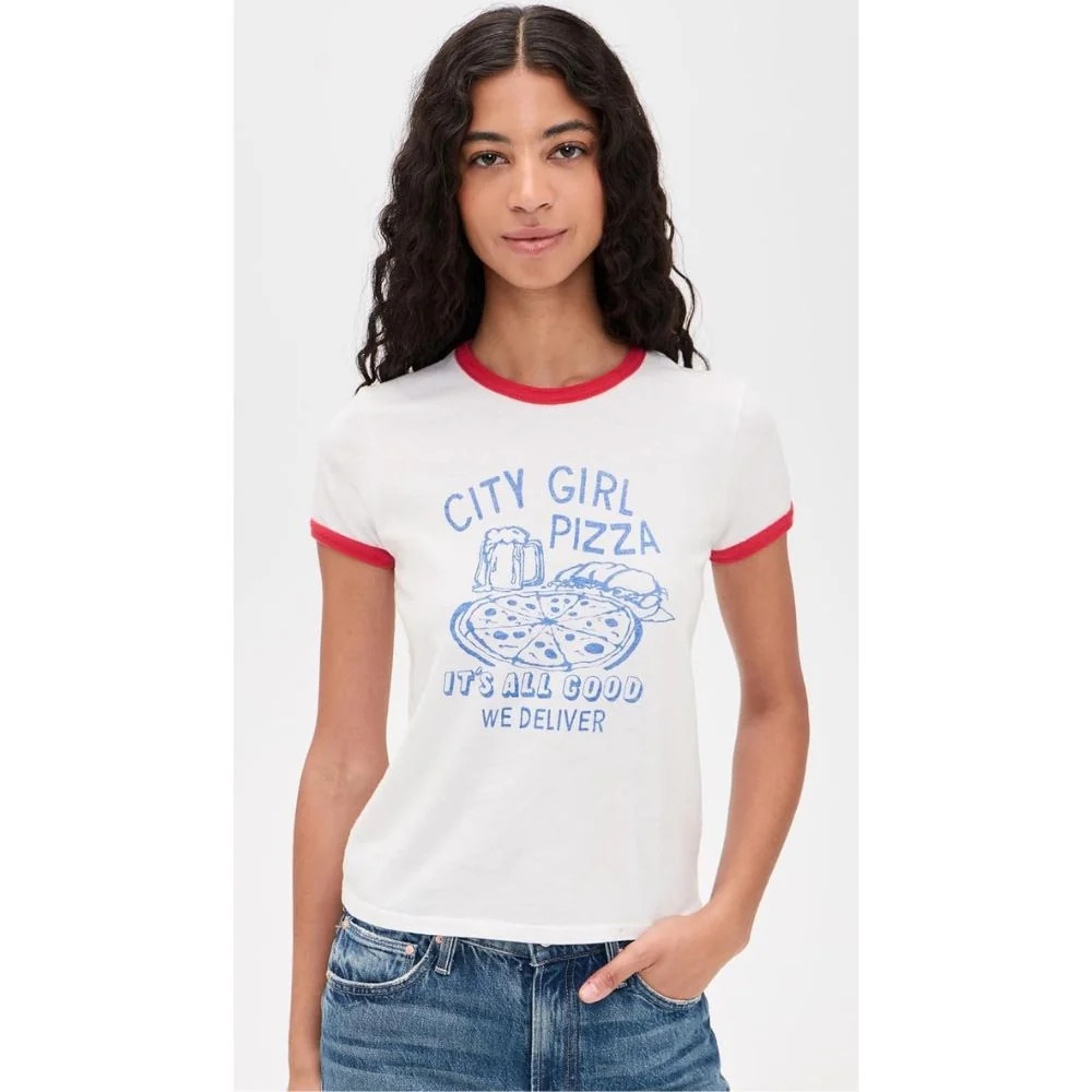 Mother Women's The Lil Goodie Ringer Tee, City Girl Pizza | Shop Simon