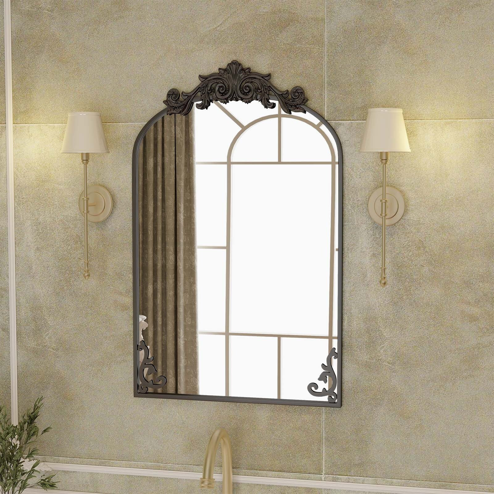 BEAUTYPEAK 24"x 38" Traditional Baroque Arched Wall Mirror with Ornate Garland Inspired Crown and... | Walmart (US)