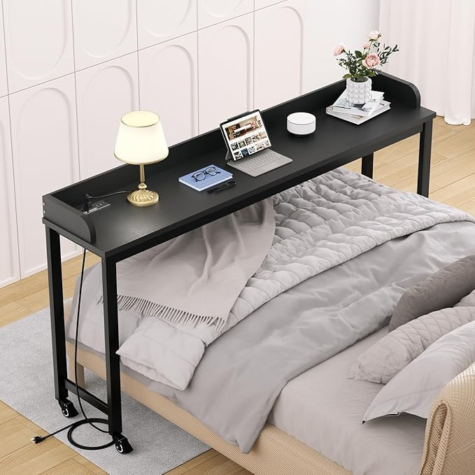 Overbed Table with Wheels, 70.8" Queen Size Bed Table Over the Bed Table with Charging Station, R... | Amazon (US)