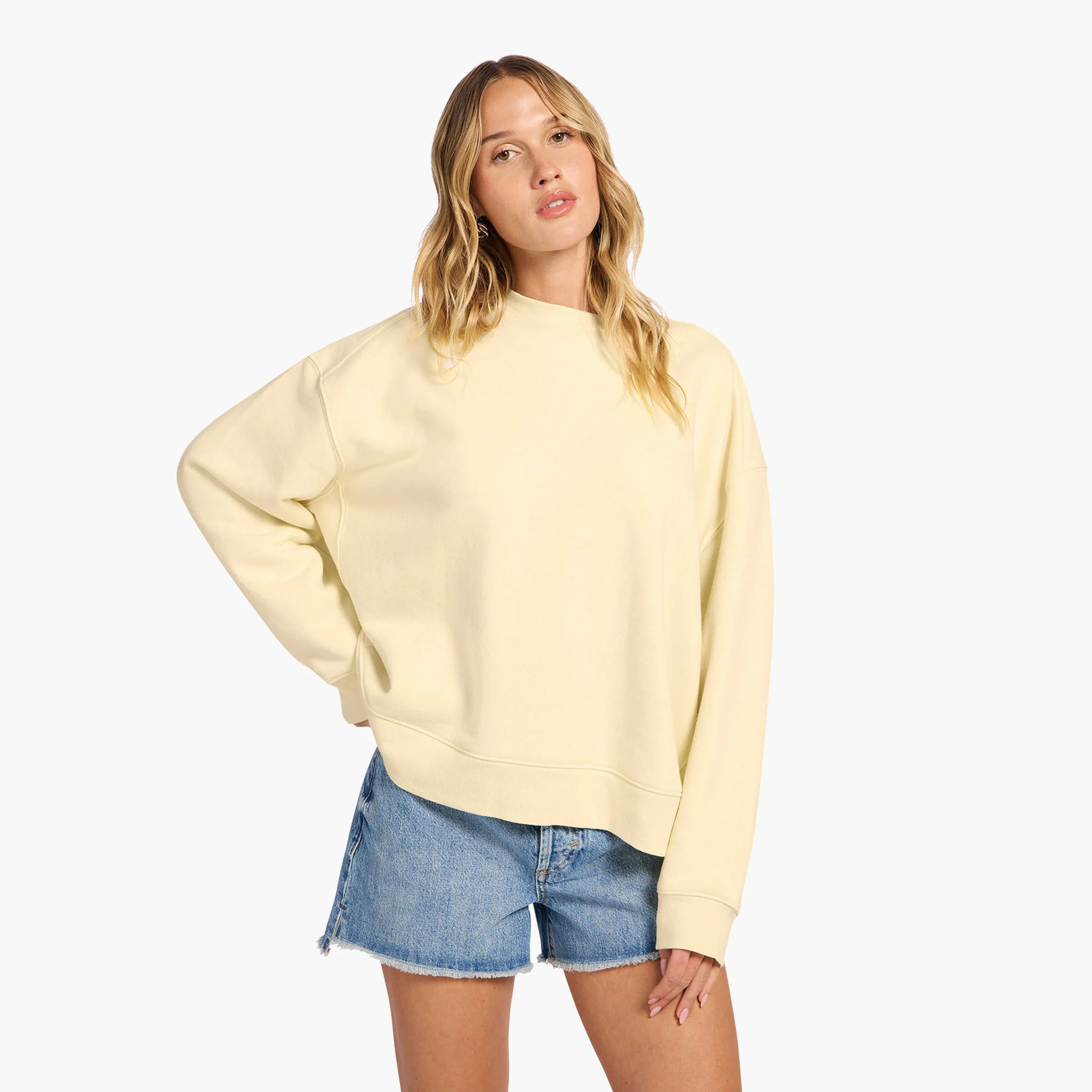 Vintage Fleece Oversized Boxy Crewneck Sweatshirt | Butter | Nuuds US