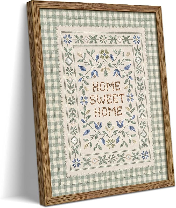 Framed Home Sweet Home Wall Art, Cottagecore Quote Sign Canvas Wall Decor, Vintage Farmhouse Flor... | Amazon (US)