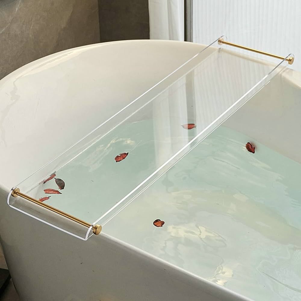 Acrylic Bathtub Tray Caddy, Clear Bath Shelf Tub Rack with Golden Handle, Luxury Bathroom Organiz... | Amazon (US)