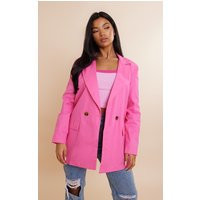 Pink Premium Cotton Double Breasted Flap Pocket Oversized Blazer | PrettyLittleThing CAN