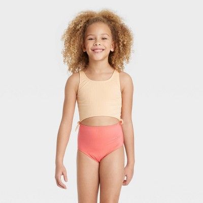 Girls' Solid Summer Swimsuit - art class™ Peach Orange | Target