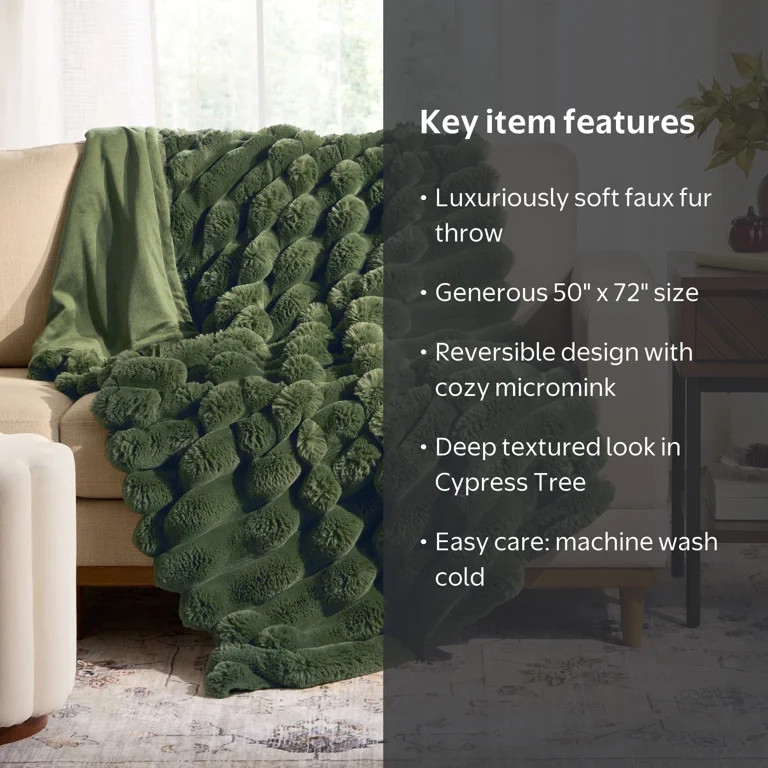 Better Homes & Gardens Cypress Tree Channel Faux Fur Throw, 50 in x 72 in | Walmart (US)