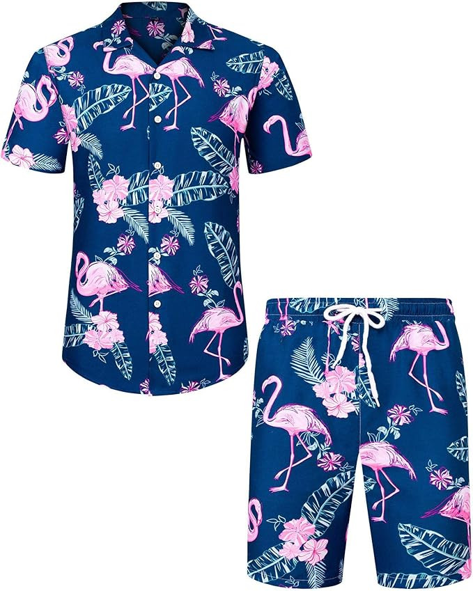 J.VER Men's Hawaiian Shirts Casual Button Down Short Sleeve Shirts Set Printed Shorts Beach Tropi... | Amazon (US)