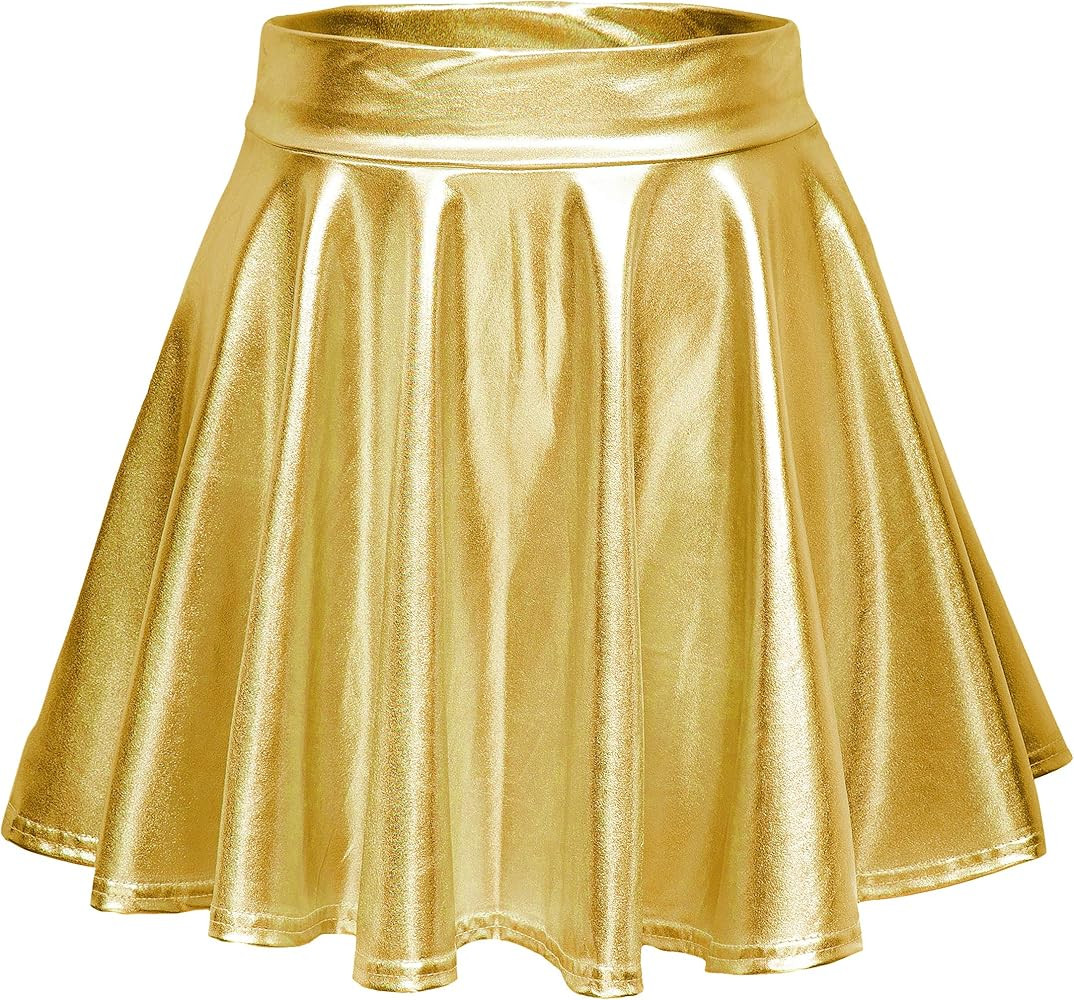 Urban CoCo Women's Shiny Flared Pleated Mini Skater Skirt | Amazon (US)