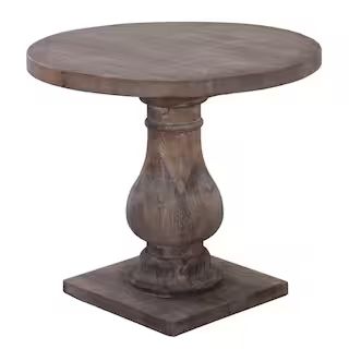 25 in. H Brown Wooden Round End Table with Pedestal Base | The Home Depot