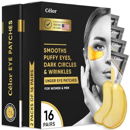 CÉLOR Under Eye Patches for Puffy Eyes and Dark Circles (32 Pairs) with Amino Acid & Collagen - Under Eye Masks Great for Bachelorette Party Favors, Swag Bag Stuffers, Spa Gifts for Women | Amazon (US)