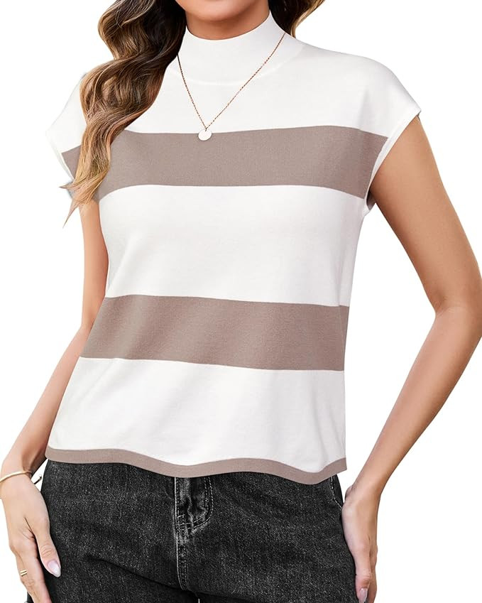 Arach&Cloz Women's Striped Cap Sleeve Tops 2025 Spring Color Block Summer Lightweight Sweater Ves... | Amazon (US)