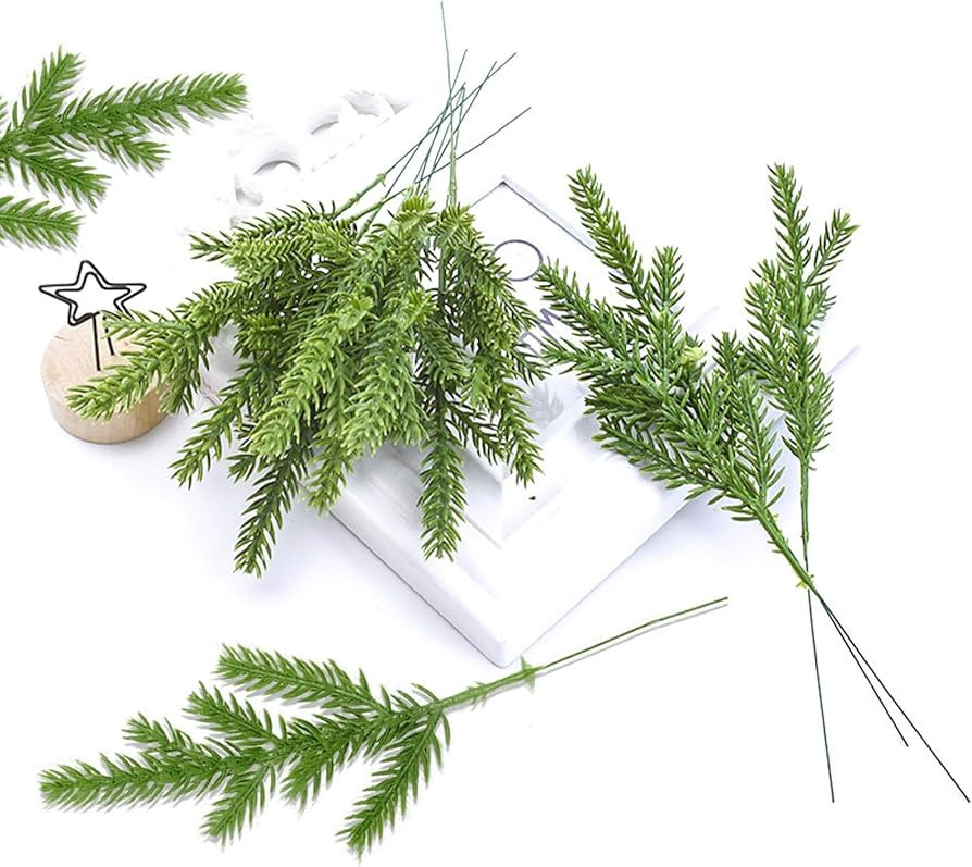 OBYJCA 30 PCS Artificial Pine Branches, Green Artificial Christmas Tree Branches, Christmas Folia... | Amazon (UK)