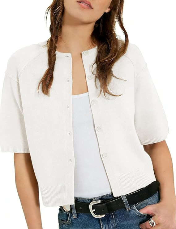 AMEBELLE Short Sleeve Cardigan for Women Soft Ribbed Knit Button Up Sweaters Lightweight Crewneck... | Amazon (US)