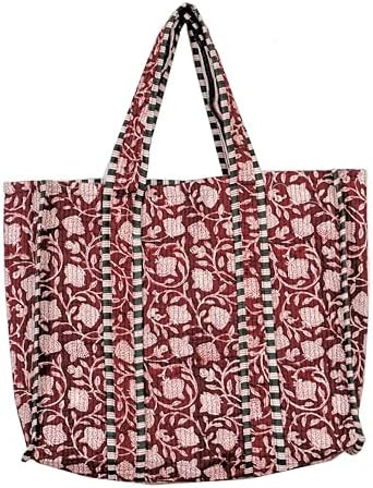 Quilted Cotton Handprinted Reversible Large multicolor Floral Tote Bag | Amazon (US)