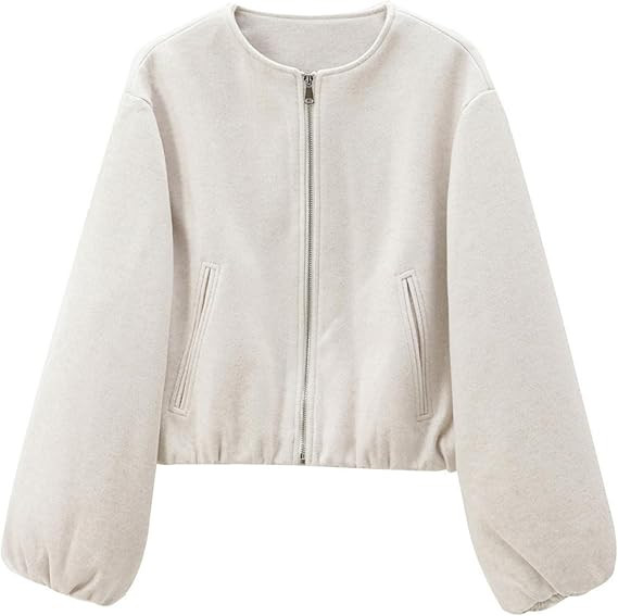 Womens Cropped Bomber Jacket Casual Zip Up Varsity Fall Trendy Outwear | Amazon (US)