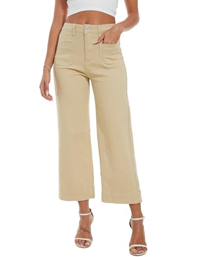 Wide Leg Jeans for Women Trendy High Waisted Flare Jeans Cropped Pants Stretchy Baggy | Amazon (US)