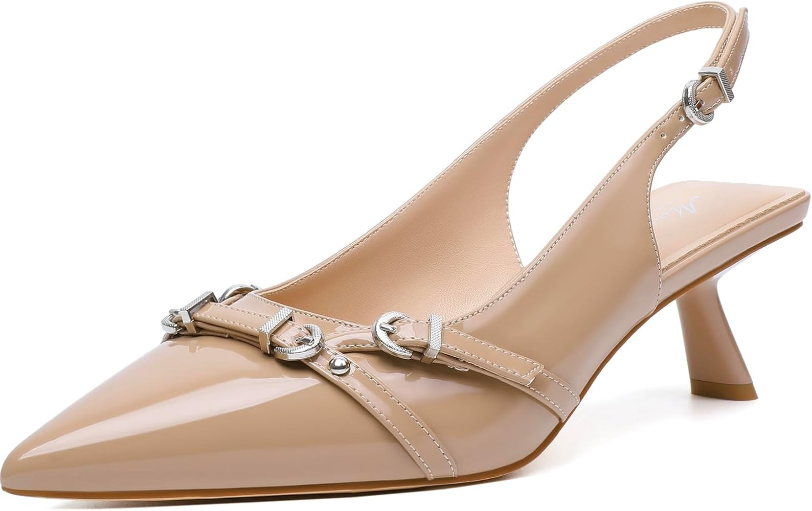 Mostrin Kitten Heels for Women Pointed Toe Pumps Patent Leather Low Heel Slingback Heels with Buc... | Amazon (US)