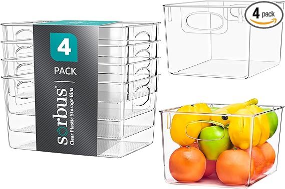 Sorbus Large Plastic Storage Bins - for Kitchen Organization, Pantry Organizers and Storage, Frid... | Amazon (US)