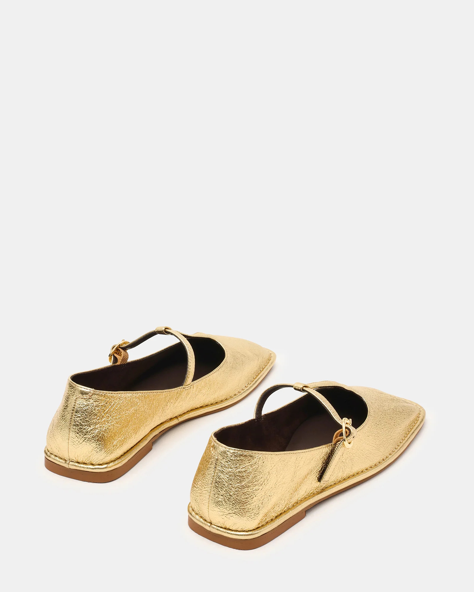 MACBETH Gold Leather T-Strap Square-Toe Ballet Women's Flat | Steve Madden (US)